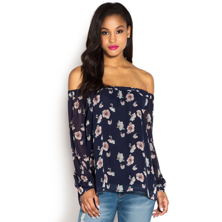 Off Shoulder Floral Top In Navy Multi Get Great Deals At ShoeDazzle