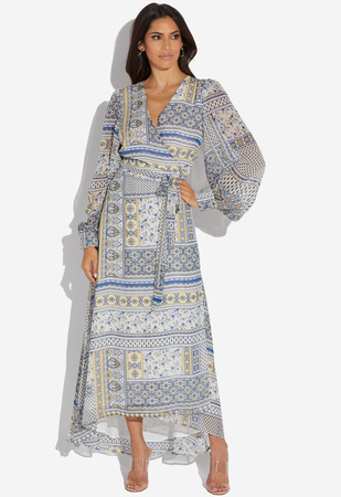 Long Sleeve Wrap Maxi Dress In Paisley Patchwork Get Great Deals At