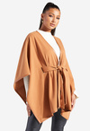 Faux Leather Trim Cape Coat