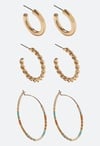 3-Pairs Pack Iara Mix Hoop Earrings With Glass Beads