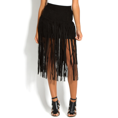 Midi Fringe Skirt in Black - Get great deals at ShoeDazzle