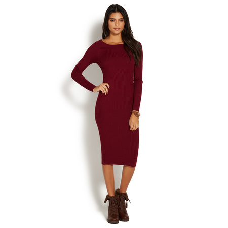 Crewneck Ribbed Sweater Dress in Oxblood - Get great deals at ShoeDazzle