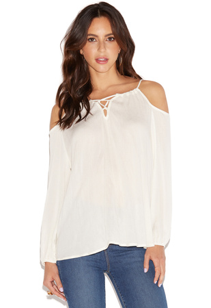 Flirty Open Shoulder Top in Off White - Get great deals at ShoeDazzle