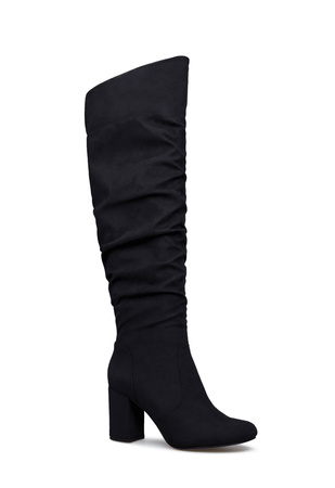 Katya Slouchy Heeled Boot in Black - Get great deals at ShoeDazzle
