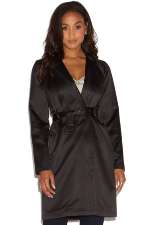Belted Satin Trench Coat in Black - Get great deals at ShoeDazzle