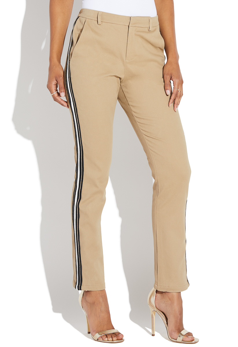 Side Striped Khaki Pants in Khaki - Get great deals at ShoeDazzle