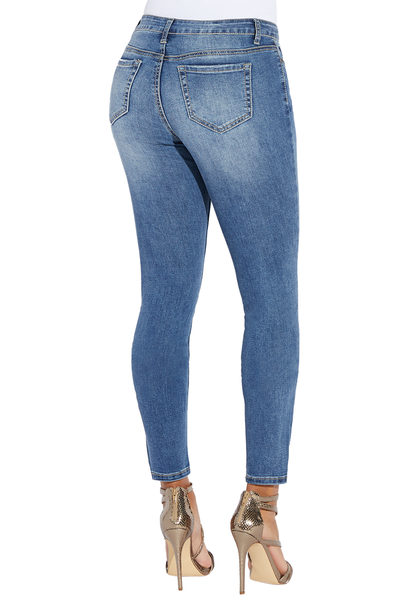 Mid Rise Distressed Jeans With Side Slit