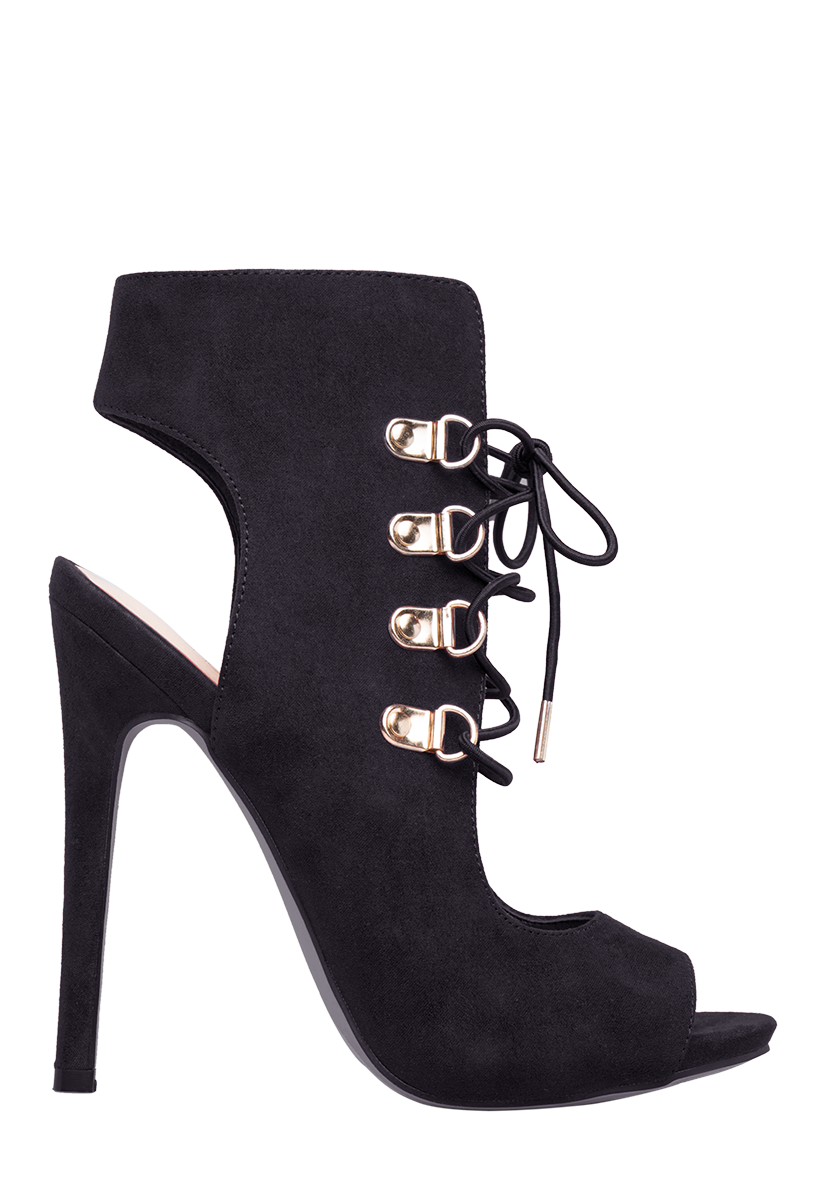 Fleur Lace Up Heel in Black - Get great deals at ShoeDazzle