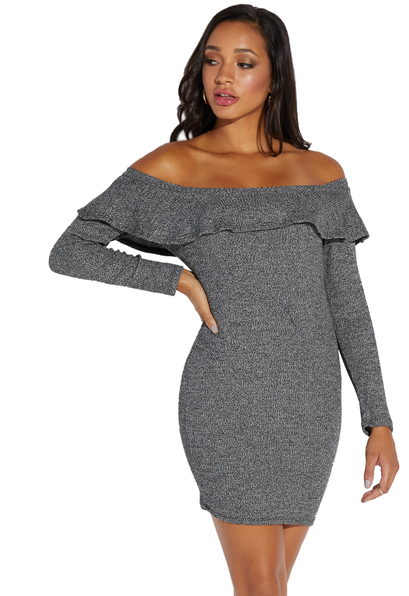 Hacci Off Shoulder Dress in Charcoal - Get great deals at ShoeDazzle