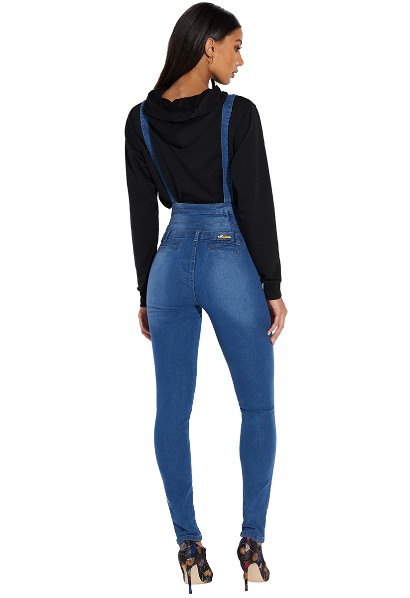 High Waisted Skinny With Suspenders In Blue Get Great Deals At Shoedazzle