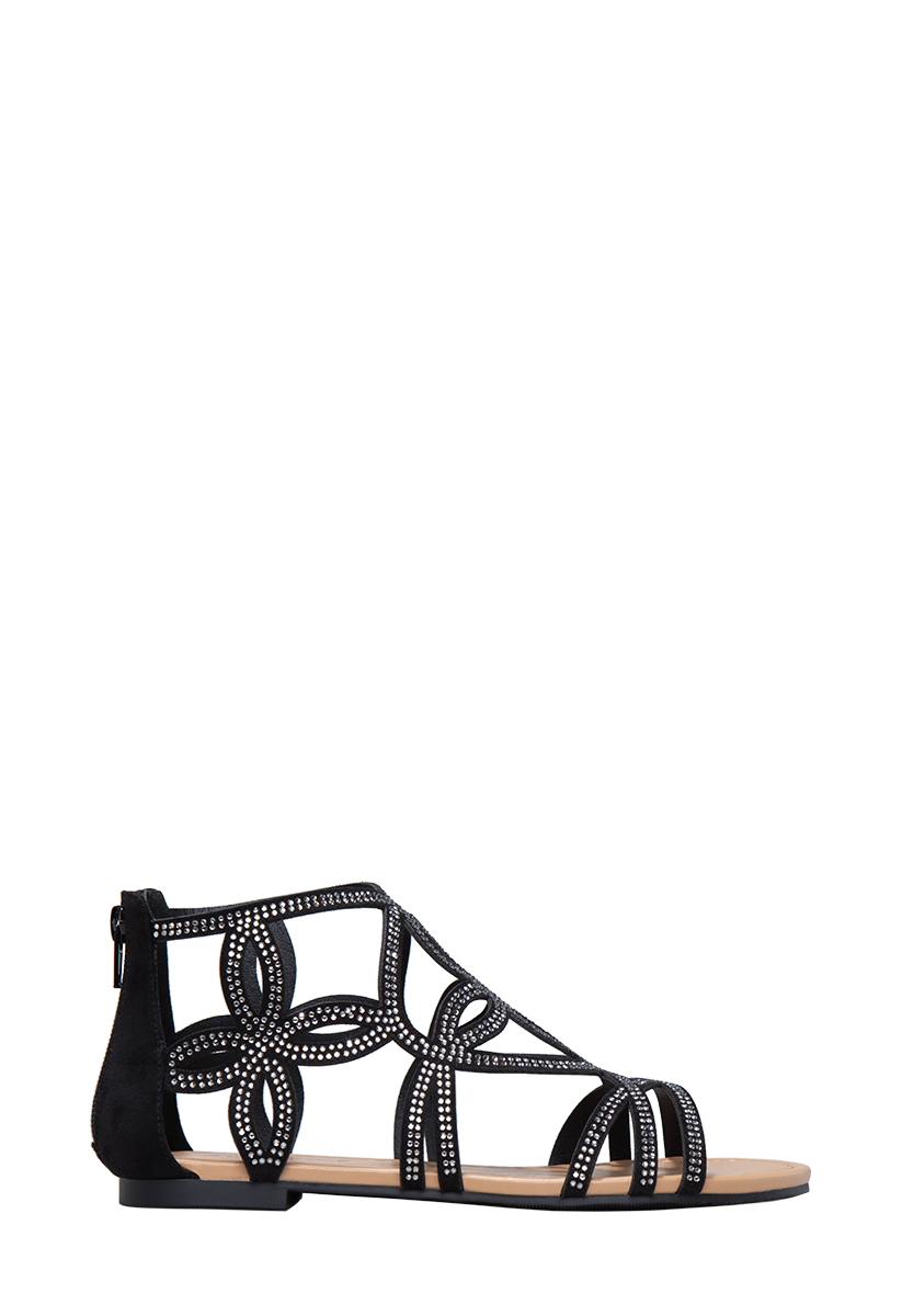 Kinsley Embellished Flat Sandal in Black - Get great deals at ShoeDazzle