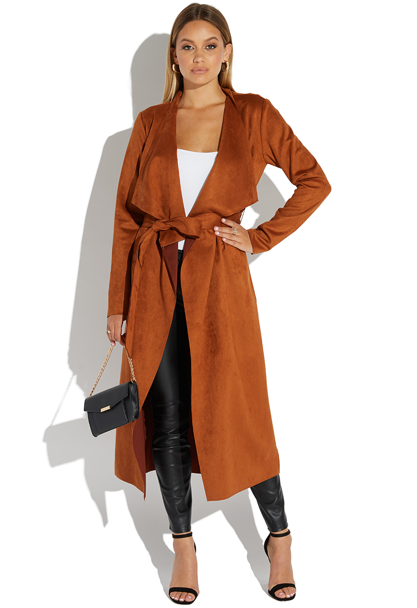 Faux suede deals drape coat