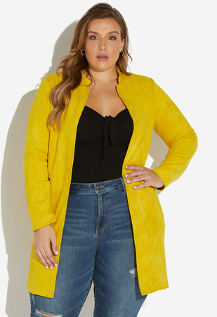 Plus Size Suede Jacket in Sulphur - Get great deals at ShoeDazzle