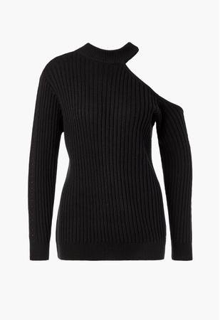 Asymmetrical cold top shoulder sweater