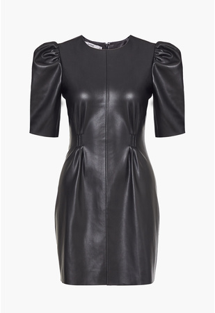 Faux Leather Puff Sleeve Dress in Black - Get great deals at ShoeDazzle