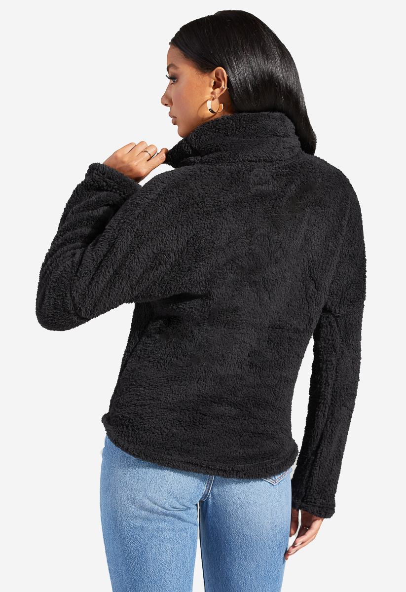 Cowl Neck Sherpa Pullover in Black Get great deals at ShoeDazzle