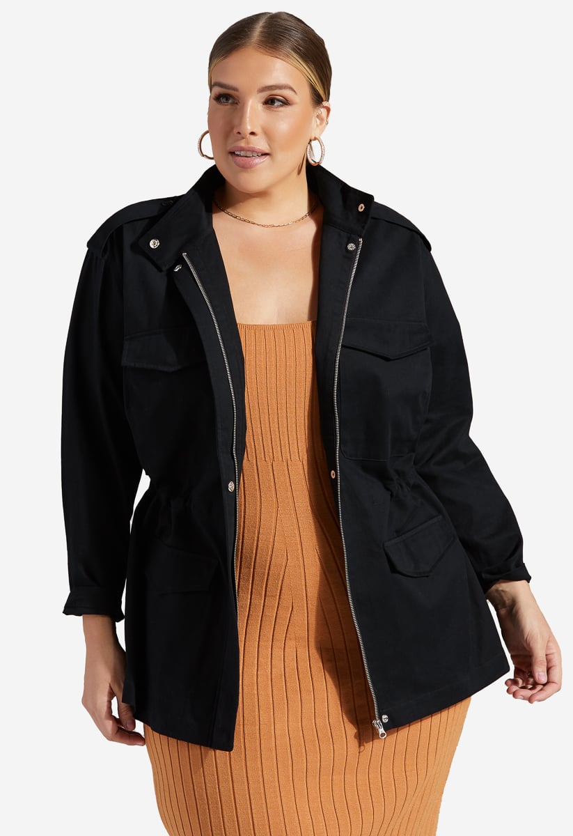 Plus size clearance black utility jacket