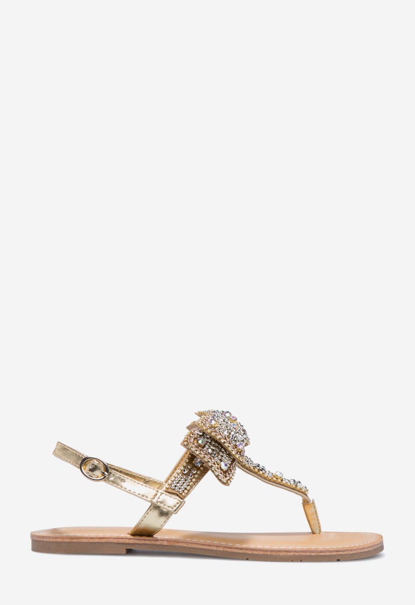 Terena Flat Sandal in Gold Get great deals at ShoeDazzle