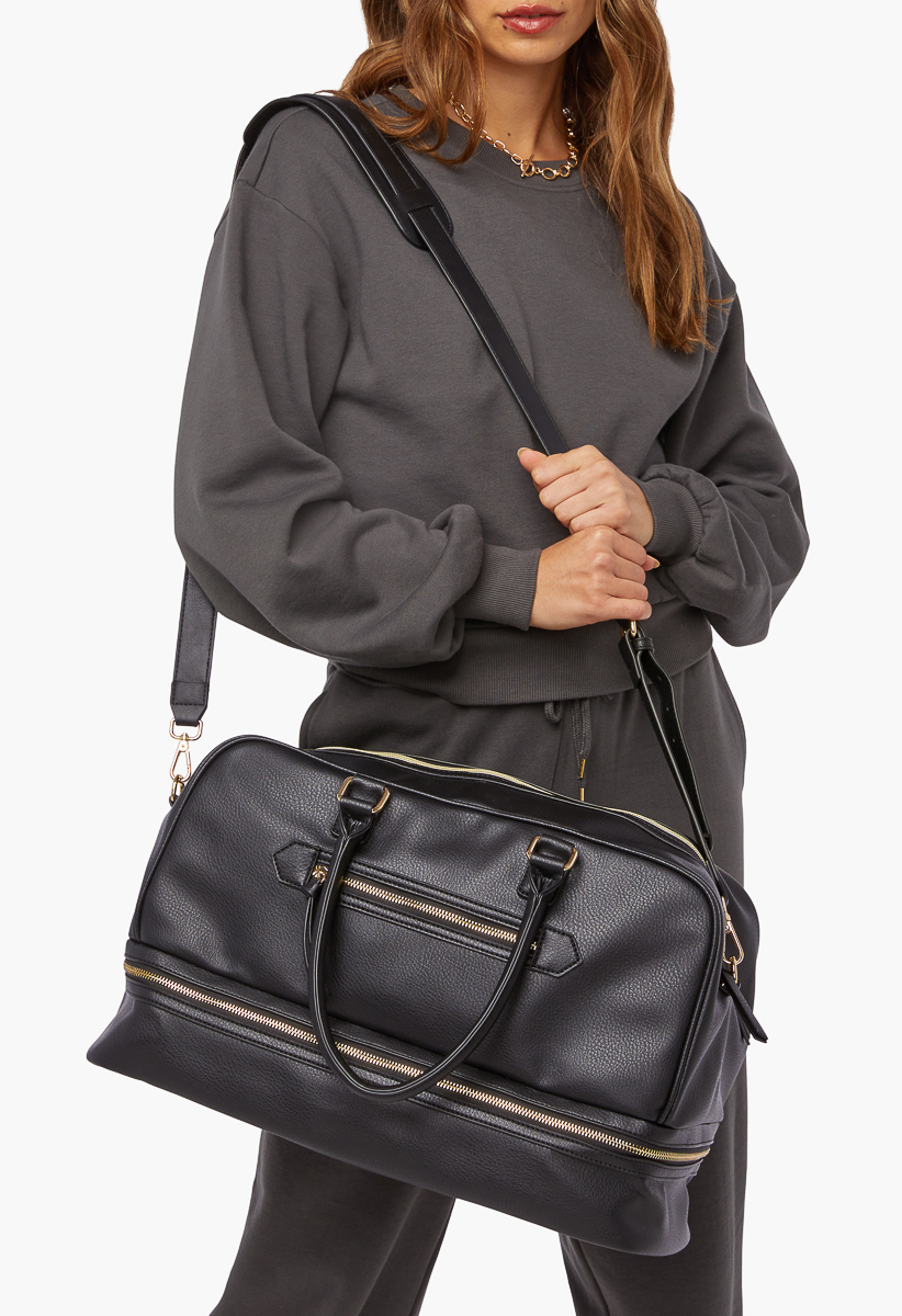 Multi Compartment Weekender Bag in Linen/black - Get great deals at  ShoeDazzle