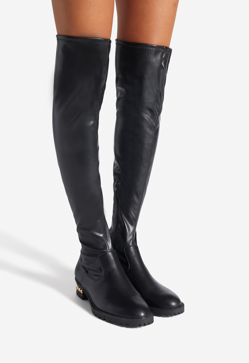 Noel Buckle Detailed Tall Boot in Black Caviar - Get great deals at  ShoeDazzle