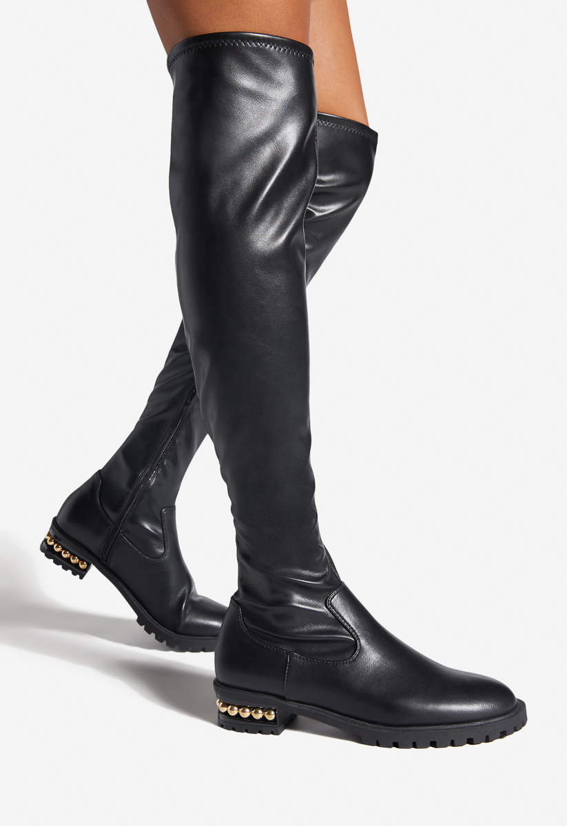 Noel Buckle Detailed Tall Boot in Black Caviar - Get great deals at  ShoeDazzle
