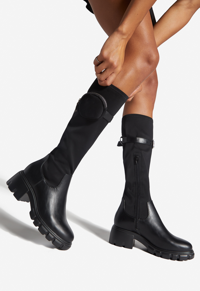 Noel Buckle Detailed Tall Boot in Black Caviar - Get great deals at  ShoeDazzle