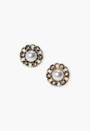 Pearl Studs With Molded Chain Rim
