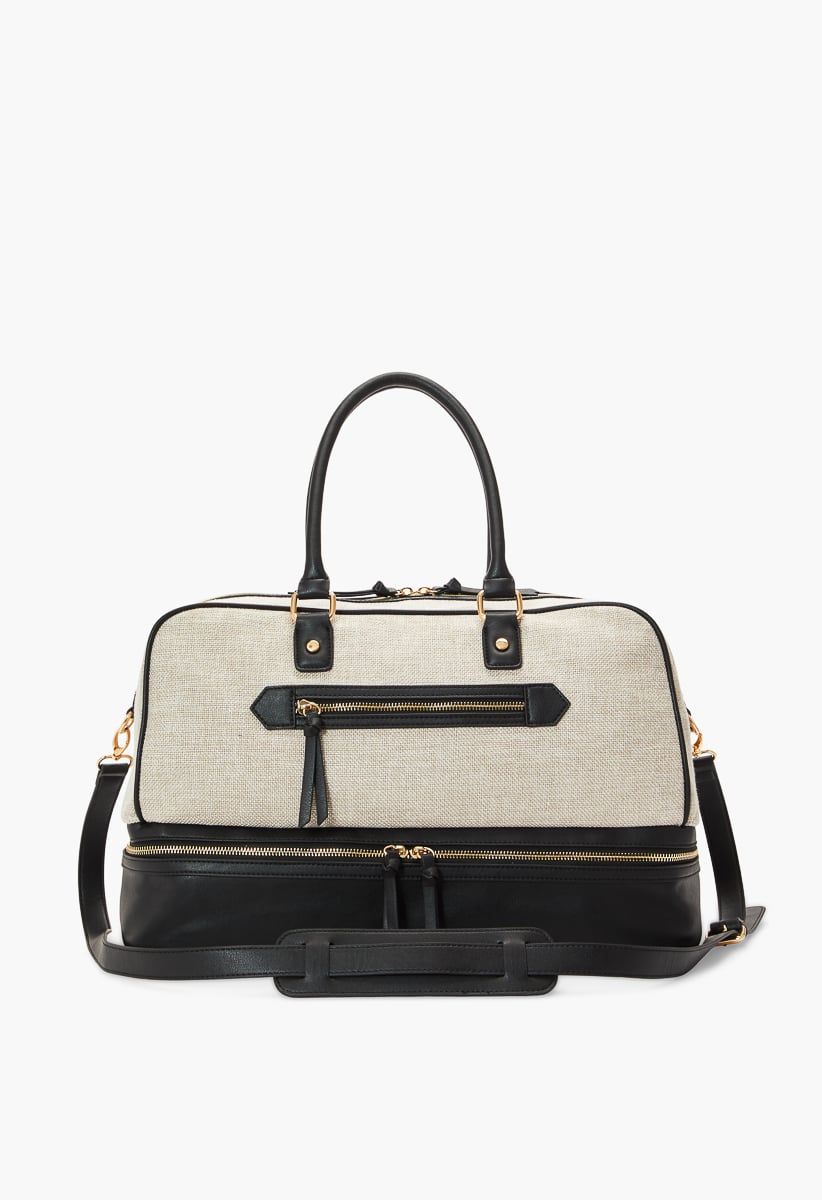 Multi Compartment Weekender Bag in Linen/black - Get great deals