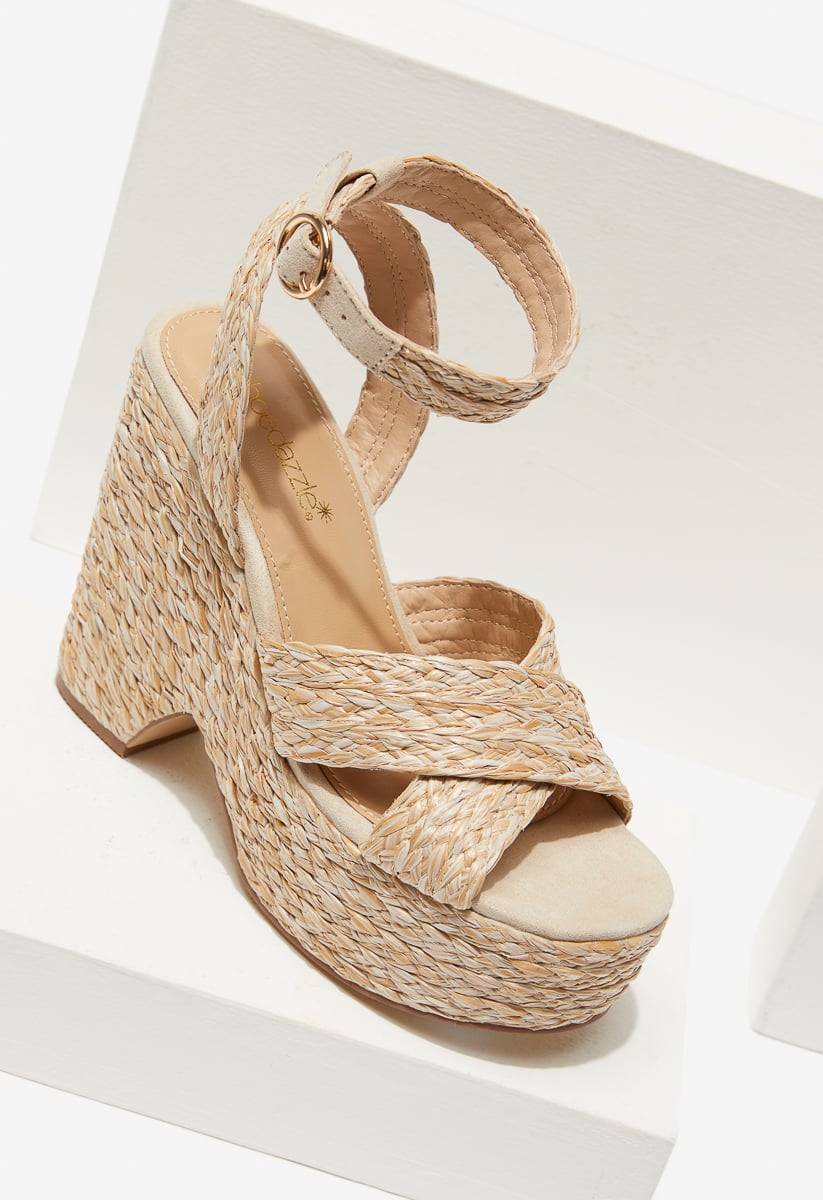 Mia Wedge Sandal in Natural Rafia Get great deals at ShoeDazzle