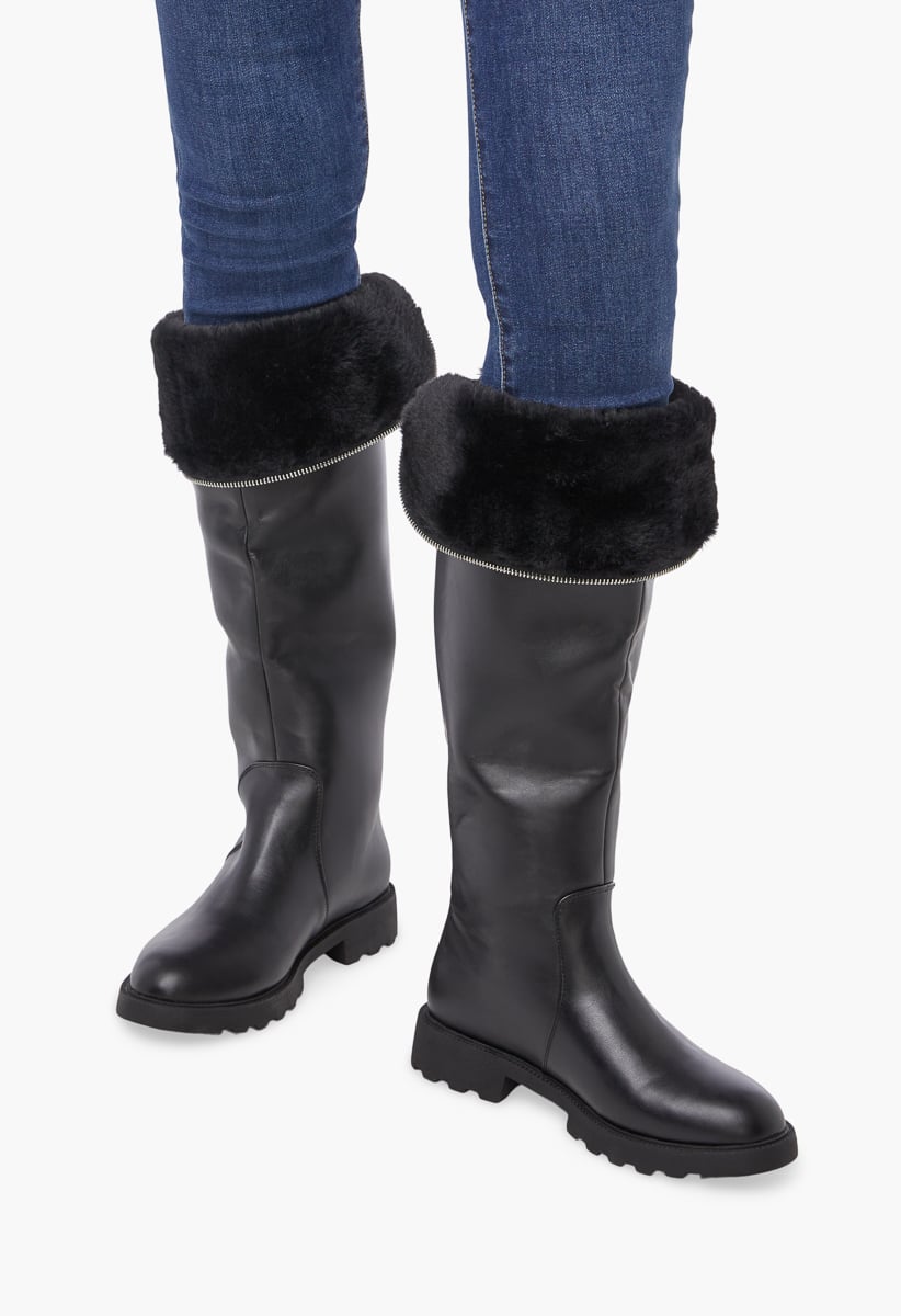 Demi Sherpa Lined Boot in Black Caviar - Get great deals at ShoeDazzle