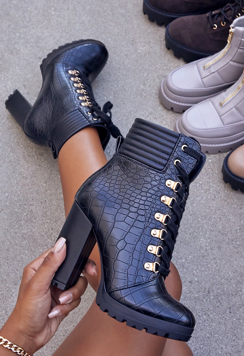 Shandee Lace Up Bootie in Black Get great deals at ShoeDazzle