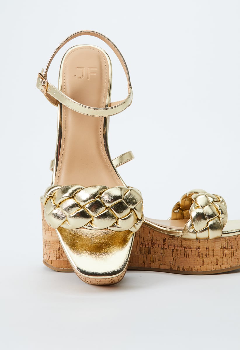 Strappy Wedge Platform Sandals - Gold