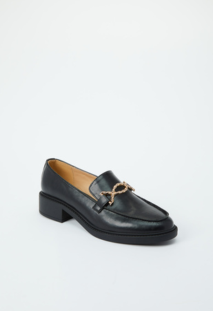 Madison Heeled Loafer in Black Caviar - Get great deals at ShoeDazzle