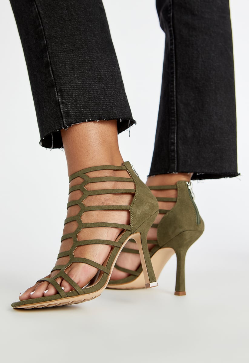 Brown Chunky Heels Lace up Gladiator Sandals Open Toe Strappy Sandals |FSJshoes