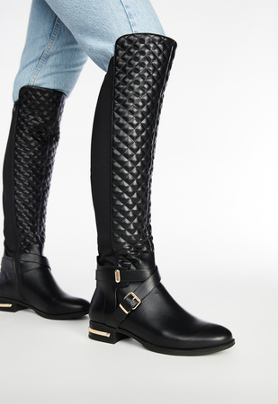 Annabeth Quilted Flat Boot in Black Get great deals at ShoeDazzle