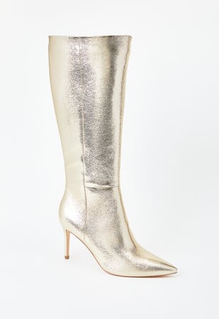 Khloy Tall Stiletto Boot in Gold - Get great deals at ShoeDazzle