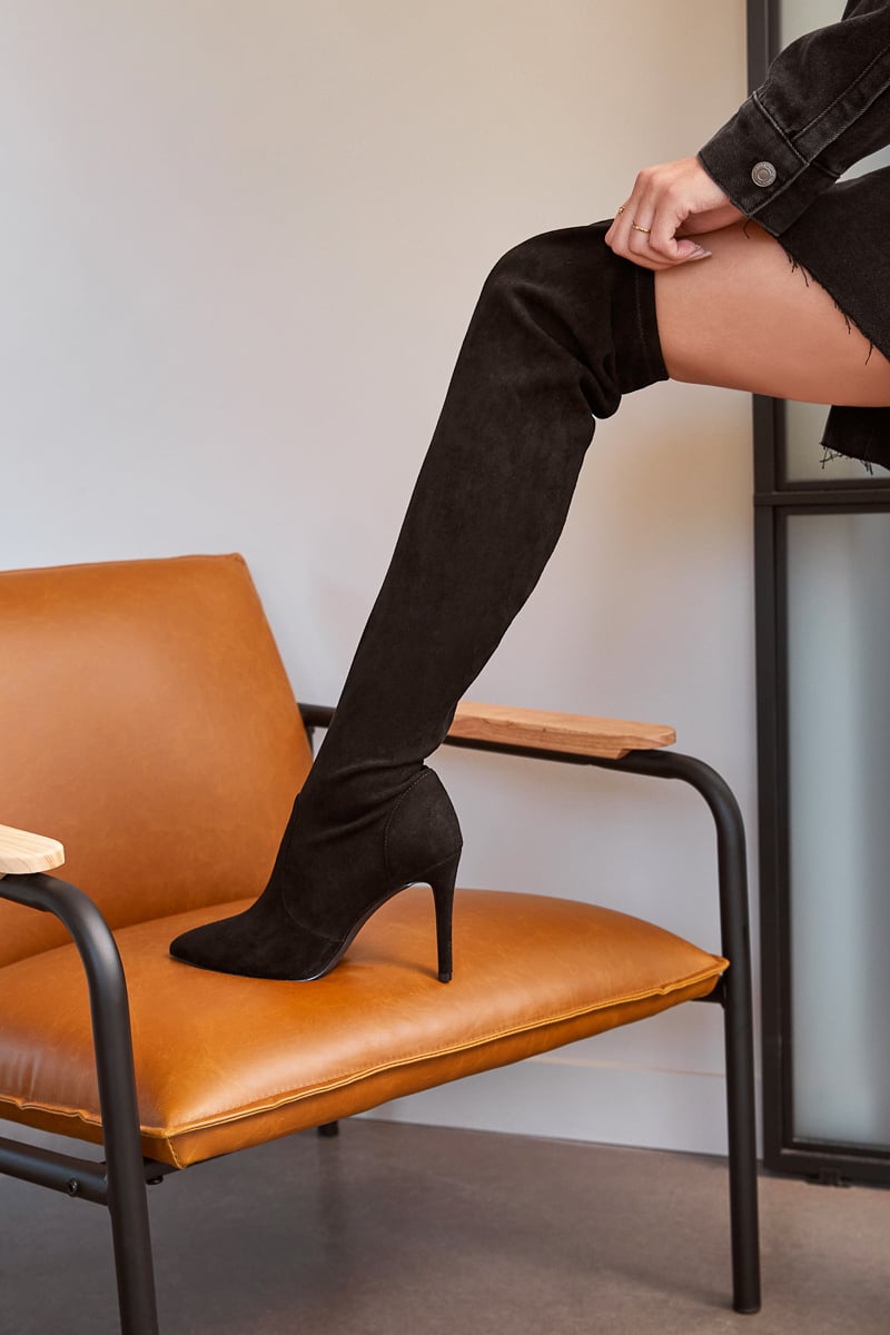 shoedazzle black thigh high boots