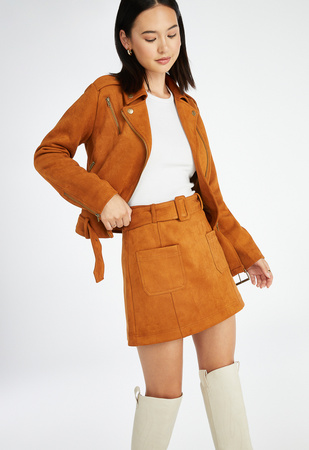 Suede Mini Skirt in Roasted Pecan - Get great deals at ShoeDazzle