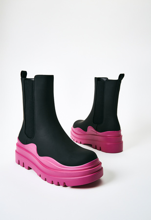 Polly Rain Boot in Black/ Pink - Get great deals at ShoeDazzle