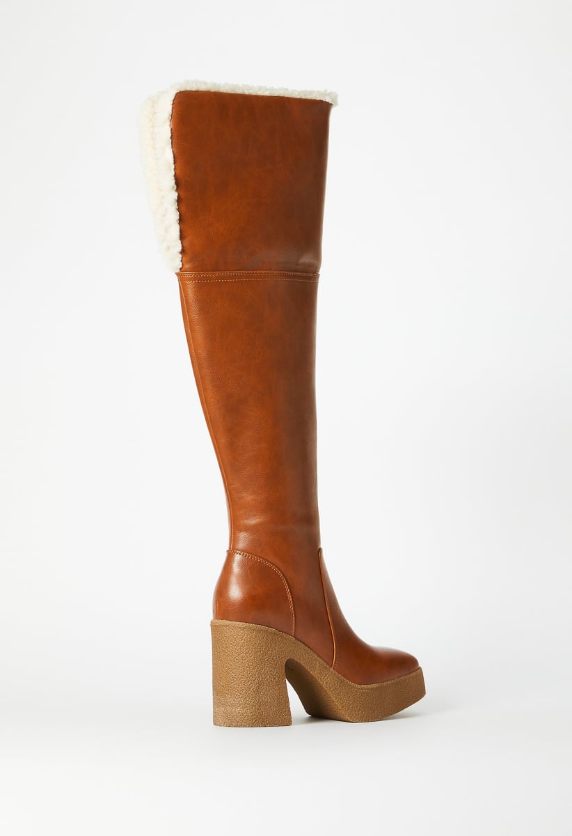 Parker Block Heeled Boot Womens Whiskey 6 Faux Fur/Faux Leather by ShoeDazzle