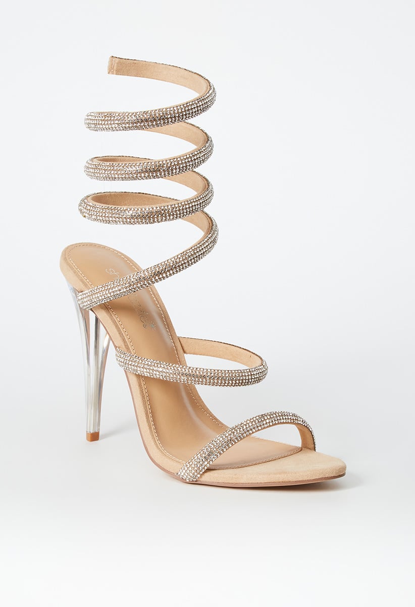 Kenzy Spiral Heeled Sandal in Beige - Get great deals at ShoeDazzle