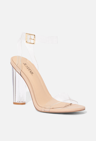 Hanna Transparent Heeled Sandal in Beige - Get great deals at ShoeDazzle