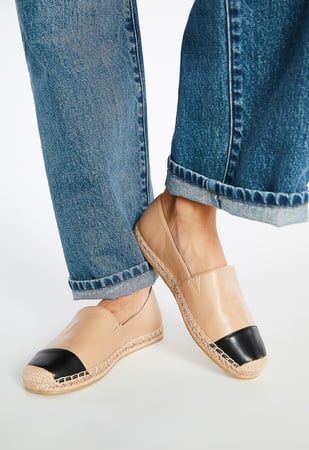 Christie Espadrille Flat in New Nude Black Get great deals at ShoeDazzle