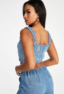 Smocked Denim Crop Tank in Riptide - Get great deals at