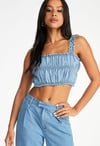 Smocked Denim Crop Tank in Riptide - Get great deals at