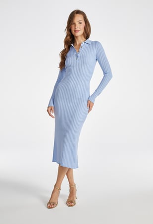 Ribbed Polo Midi Dress in Powder Blue - Get great deals at ShoeDazzle