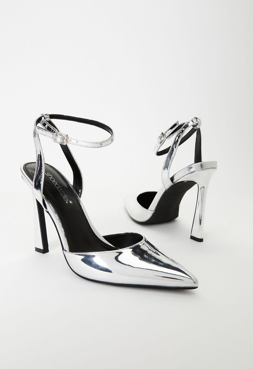 Elaina Ankle Strap Pump in Bright Silver - Get great deals