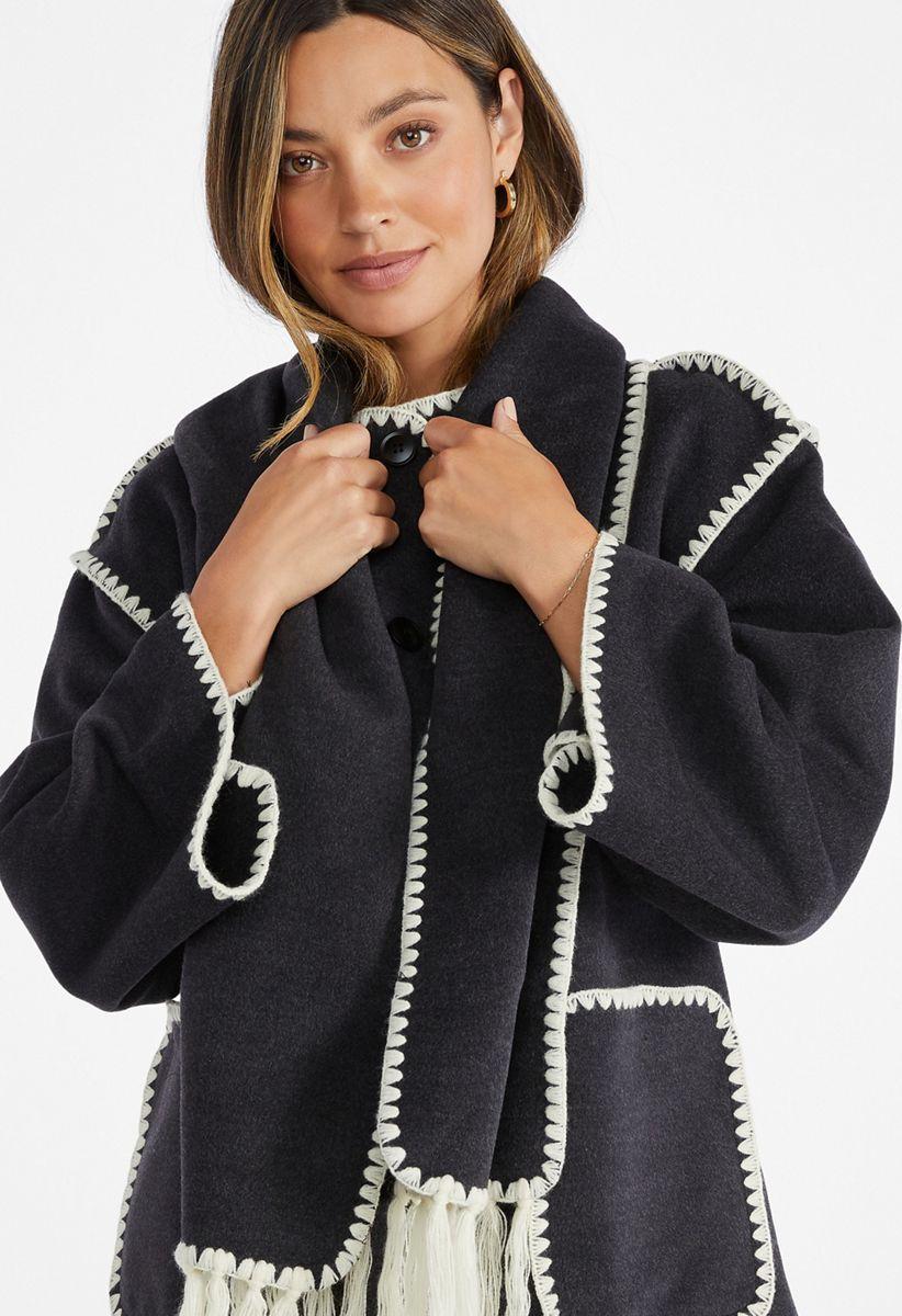 ジャケット・アウター scarf docking drape coat Whip Stitch Scarf Coat in Dark Charcoal Heather - Get great
