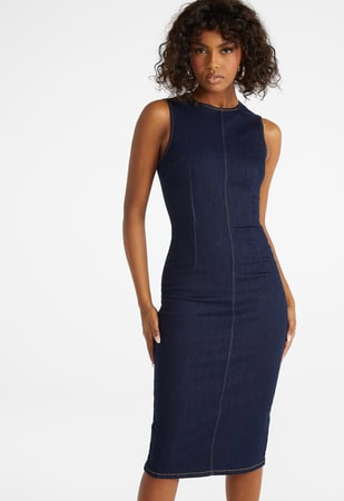 Bodycon Midi Denim Dress in Storm - Get great deals at Bodycon Midi Denim Dress in Storm - Get great deals at