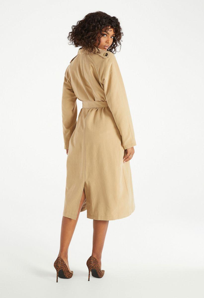 00’s Belted long coat Belted trench coat green For Women | Sandro Paris